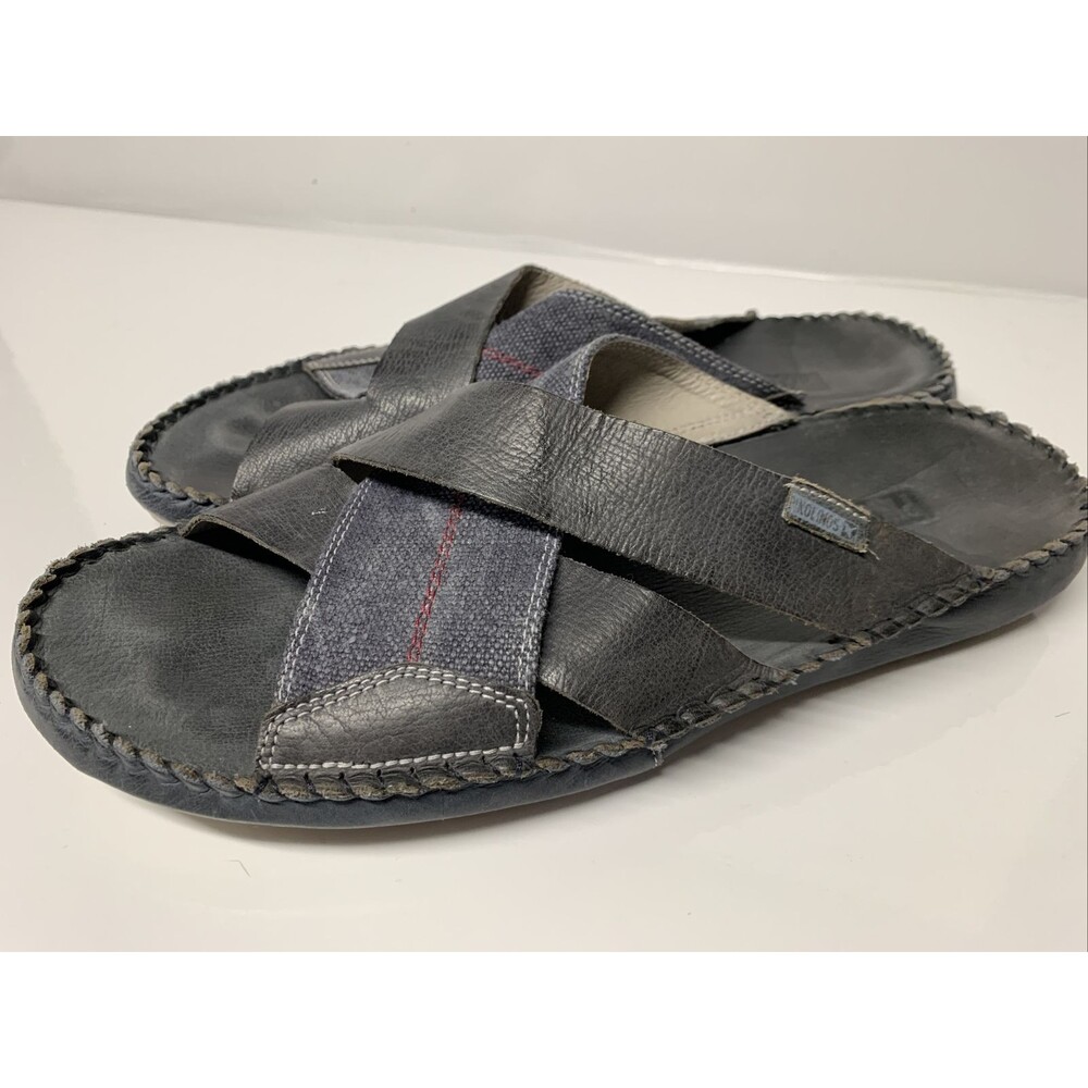 Mens Pikolinos Sandals Slides Size 45 - US 11/12 Gray Leather Canvas Cross Strap
